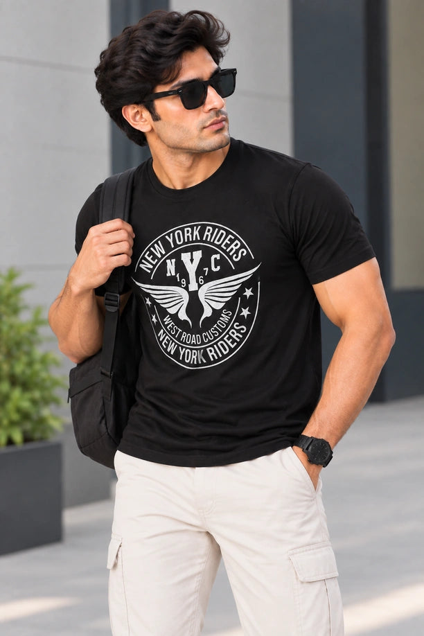 Men Printed Regular Fit Round Neck T-Shirt