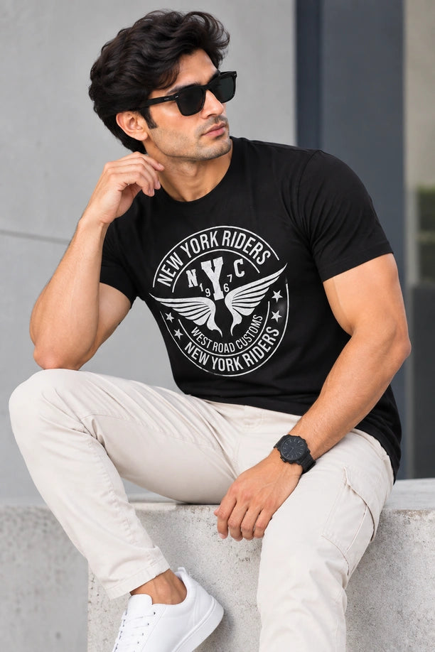 Men Printed Regular Fit Round Neck T-Shirt