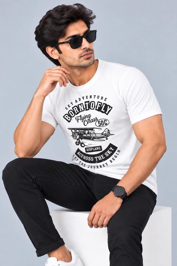 Men Printed Regular Fit Round Neck T-Shirt