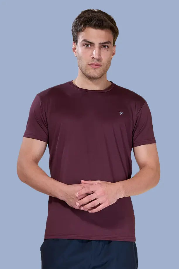 BUTTER LYCRA R-NECK T-SHIRT - MAROON