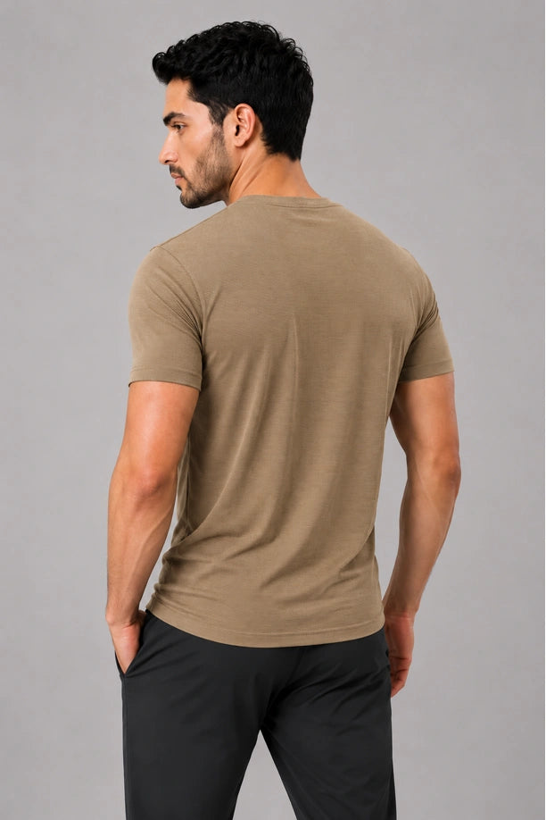 MILANGE ROUND NECK TEE | LIGHT BROWN