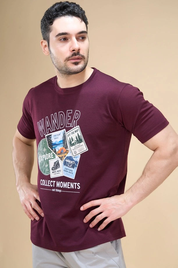 Men Regular Fit Printed Round Neck Tee