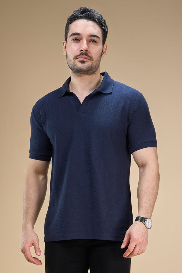 Men Richcott Cotton Regular Fit Self-Textured Polo T-Shirt