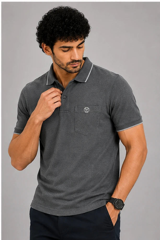 CLASSIC COTTON T-SHIRT- MELANGE BLACK
