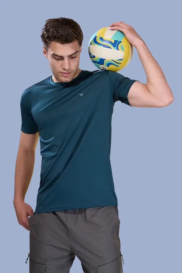 BUTTER LYCRA R-NECK T-SHIRT - BOTTLE GREEN