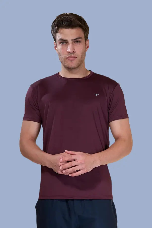 BUTTER LYCRA R-NECK T-SHIRT - MAROON