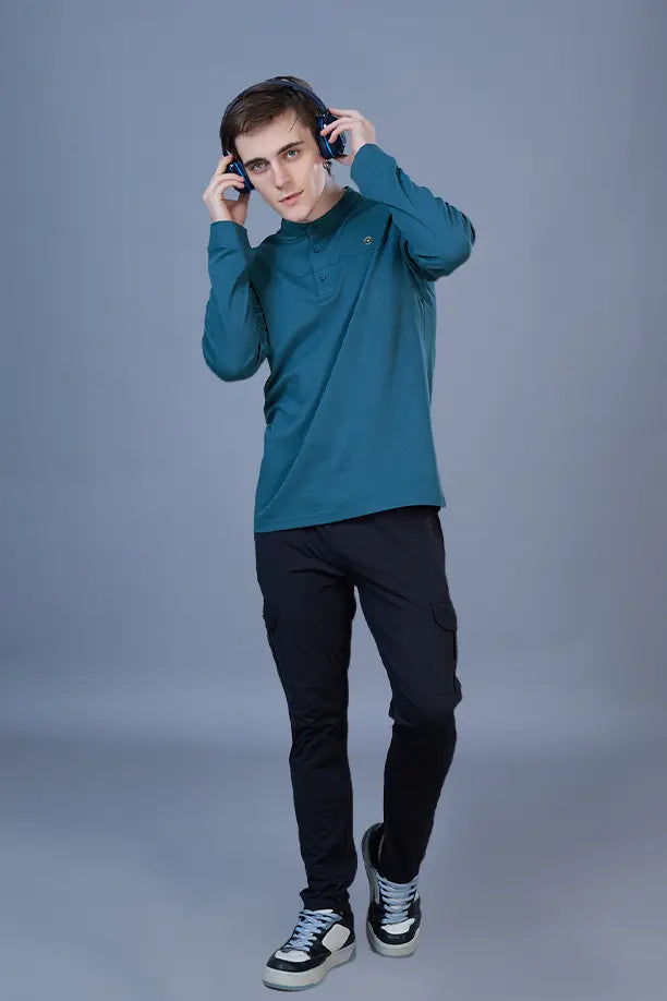 ATLAS FULL SLEEVES T-SHIRT - TEAL BLUE