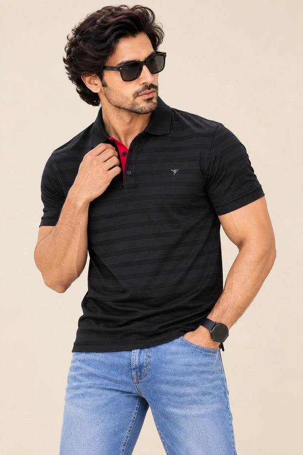 Men Striped Comfort Fit Polo T-shirt with CRAZY