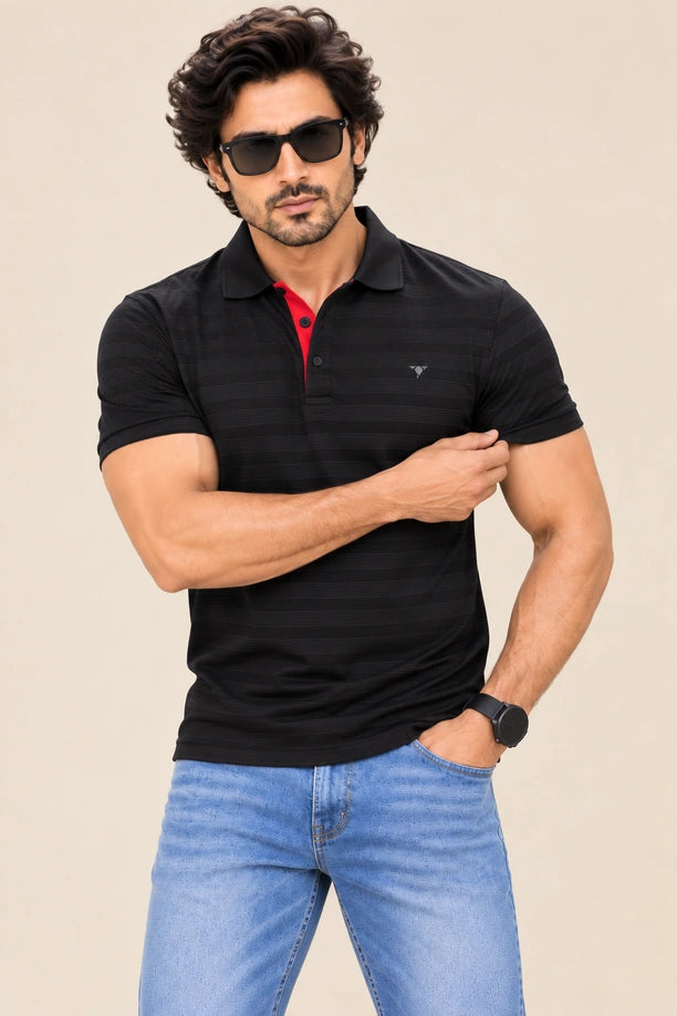 Men Striped Comfort Fit Polo T-shirt with CRAZY