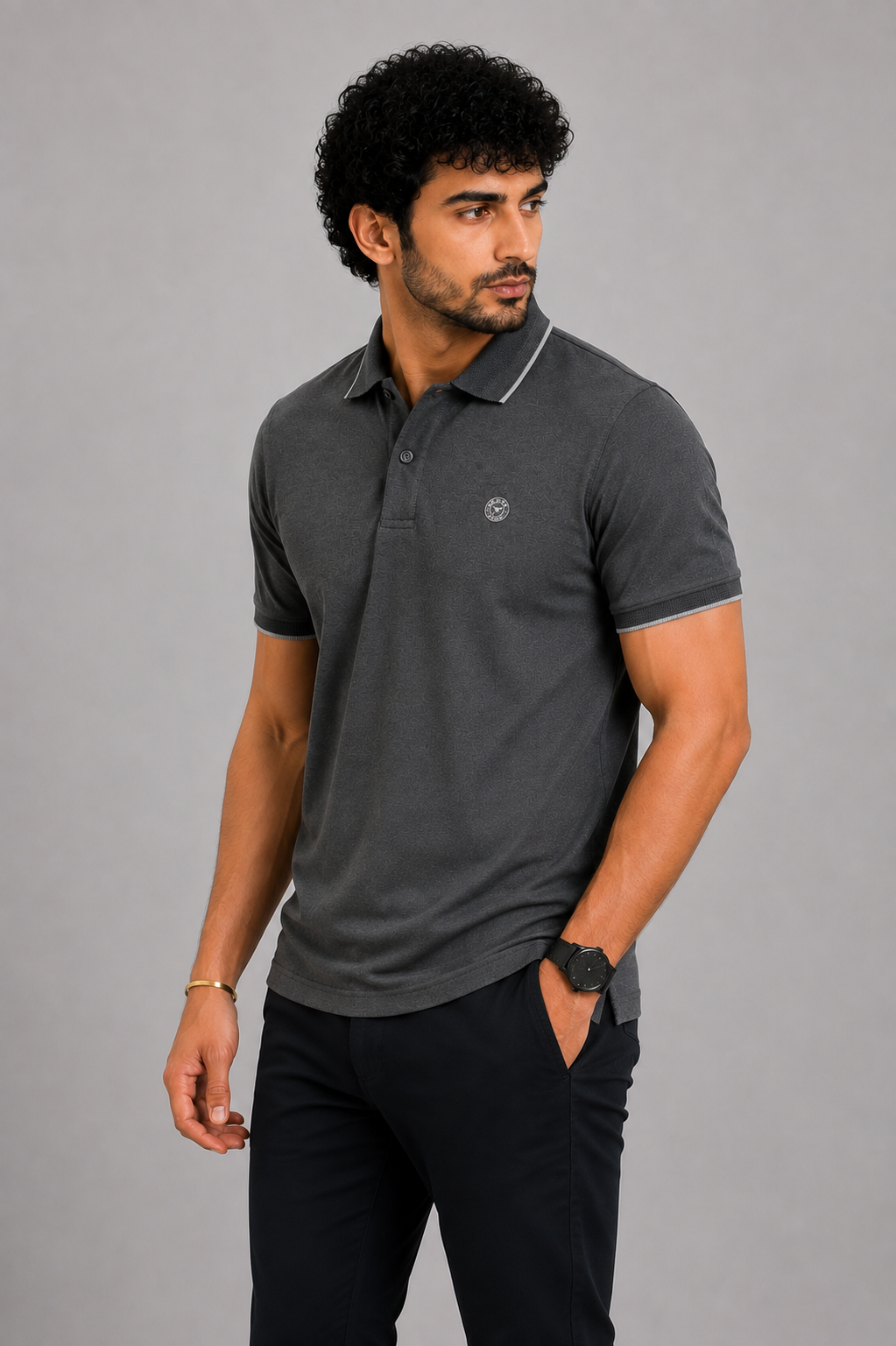 CLASSIC COTTON T-SHIRT - MELANGE BLACK