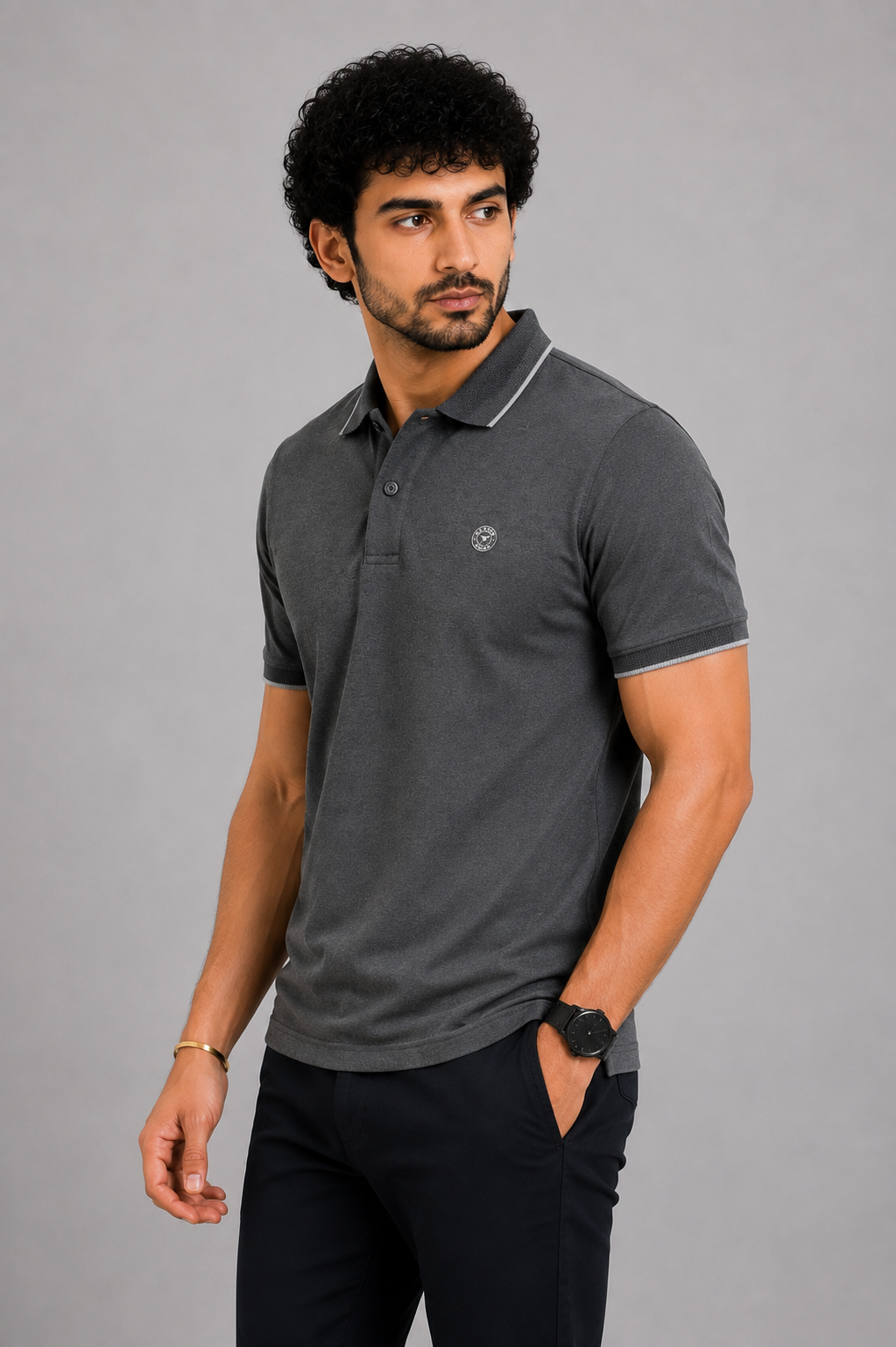 CLASSIC COTTON T-SHIRT - MELANGE BLACK