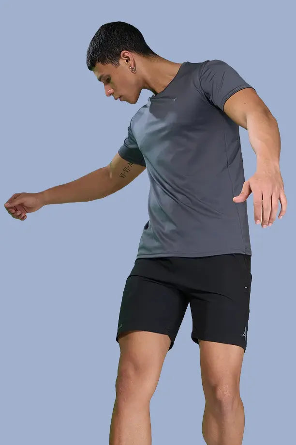 BUTTER LYCRA R-NECK T-SHIRT - DARK GREY