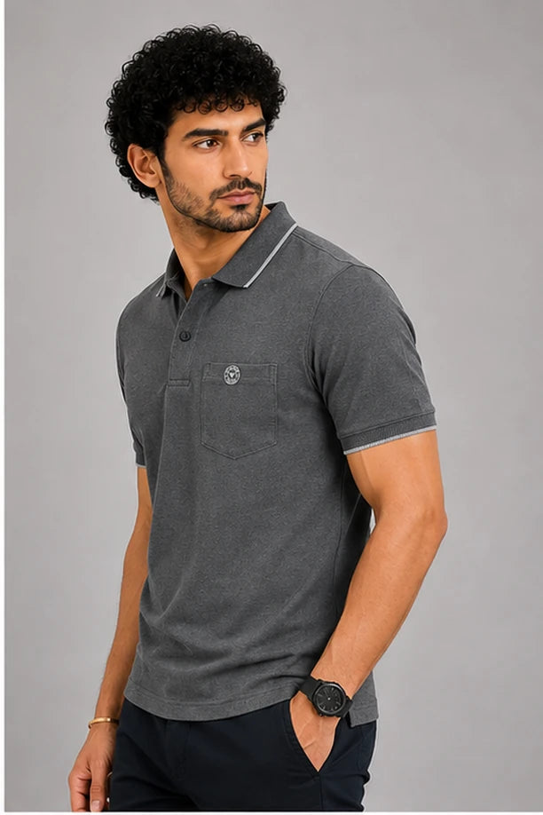 CLASSIC COTTON T-SHIRT- MELANGE BLACK