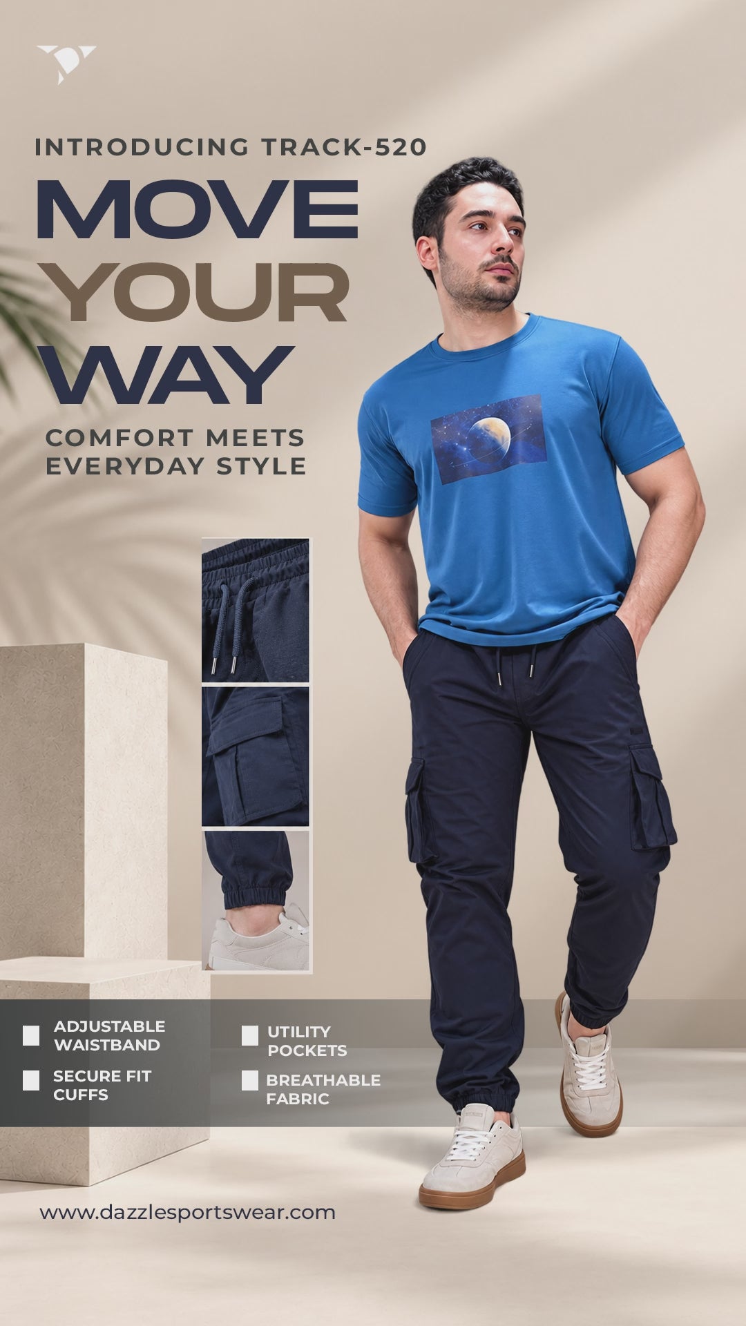 Men Cotex Regular Fit 2-Way Stretch Cargo Pants with Safari