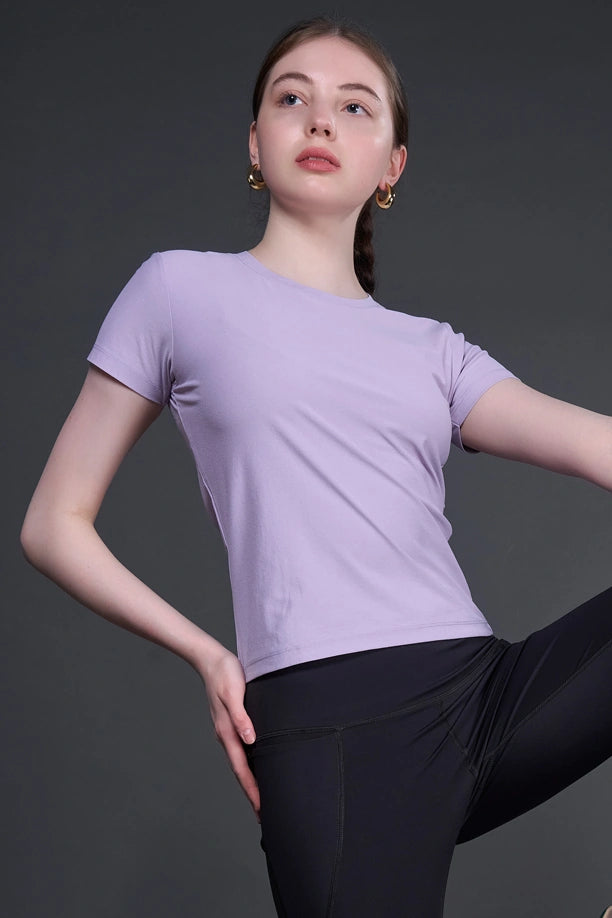 Women Solid Slim Fit Round Neck T-shirt with COTEX