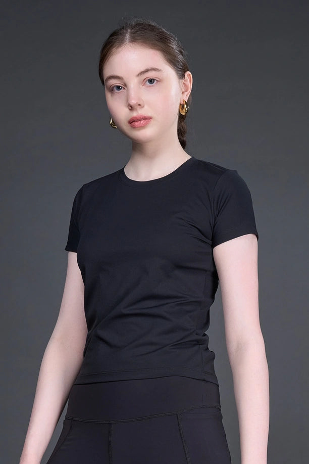 Women Solid Slim Fit Round Neck T-shirt with COTEX