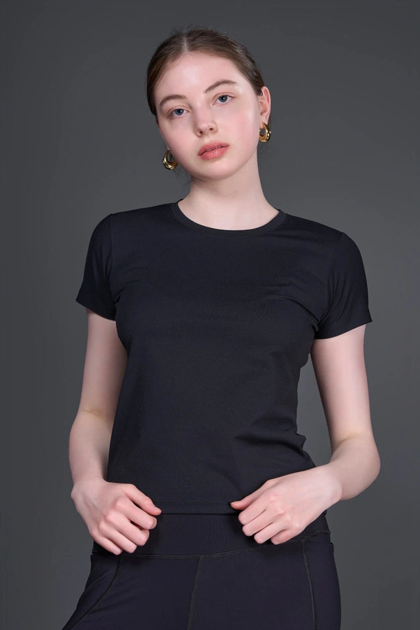 Women Solid Slim Fit Round Neck T-shirt with COTEX