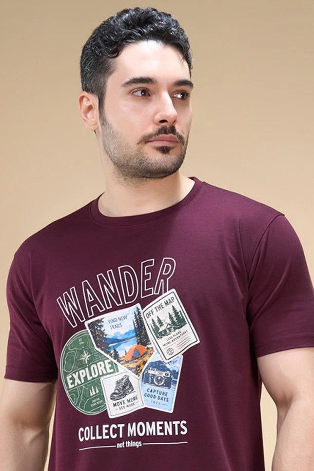 Men Regular Fit Printed Round Neck Tee