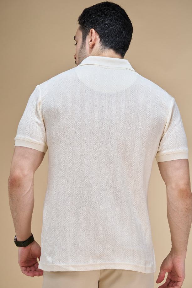 Men Richcott Cotton Regular Fit Self-Textured Polo T-Shirt