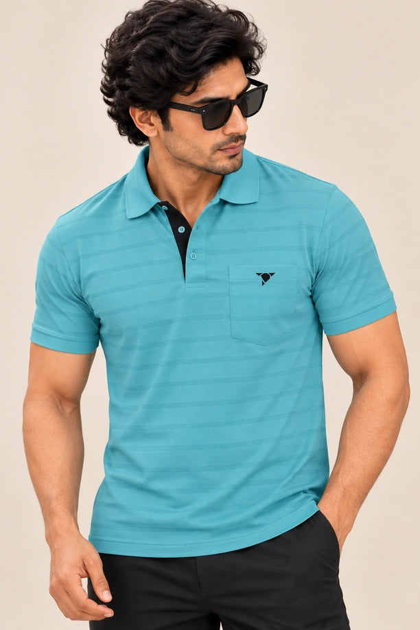 Men Striped Comfort Fit Polo T-shirt with CRAZY