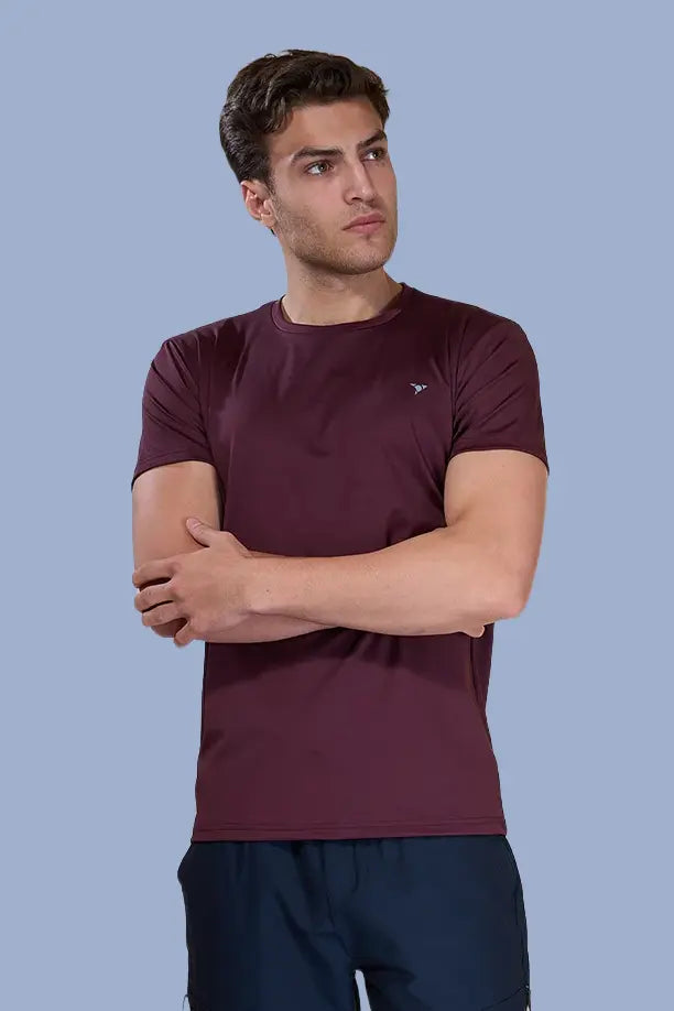 BUTTER LYCRA R-NECK T-SHIRT - MAROON