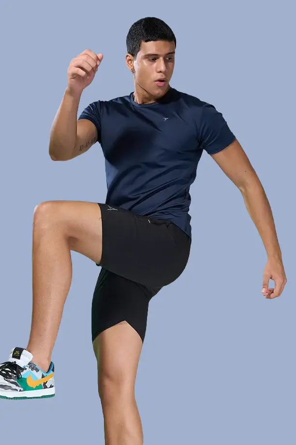 BUTTER LYCRA R-NECK T-SHIRT - NAVY BLUE