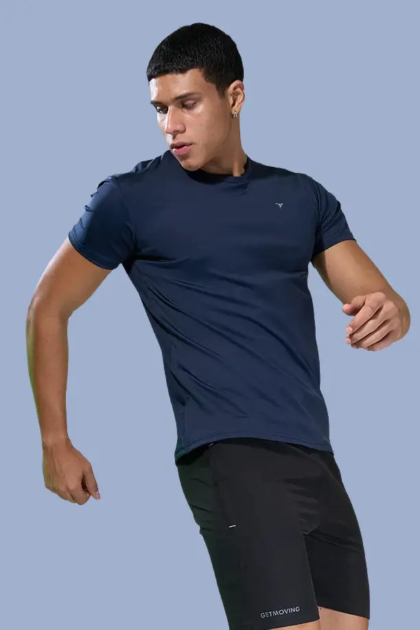 BUTTER LYCRA R-NECK T-SHIRT - NAVY BLUE