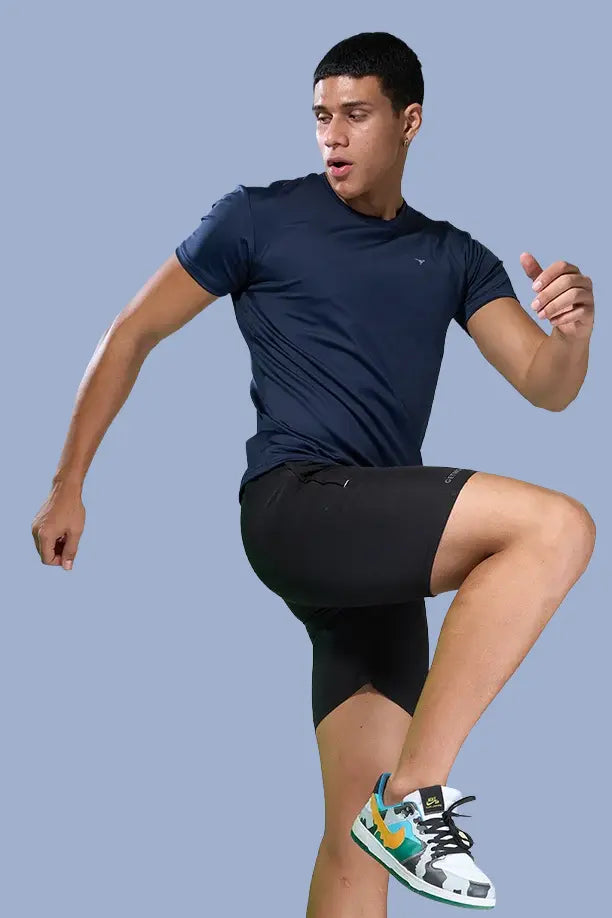 BUTTER LYCRA R-NECK T-SHIRT - NAVY BLUE