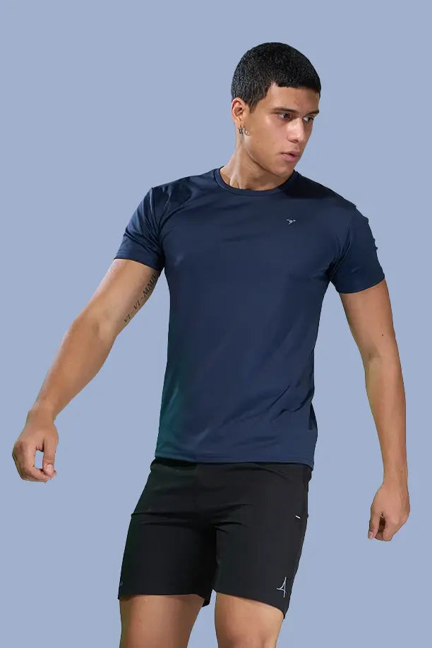 BUTTER LYCRA R-NECK T-SHIRT - NAVY BLUE
